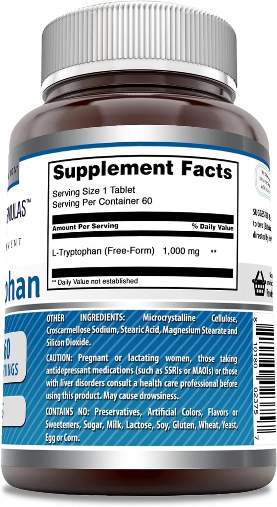 Amazing Formulas L-Tryptophan 1000mg Tablets Supplement | Non-GMO | Gluten Free | Made in USA (60 Count | 2 Pack) 4