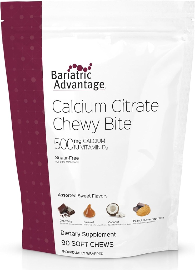 Bariatric Advantage Calcium Citrate Chewy Bites 500 mg - Highly Absorbable & Digestible - Vitamin D3 - Easily Chewable Calcium Supplement - Assorted Sweet Flavor - 90 Count 2