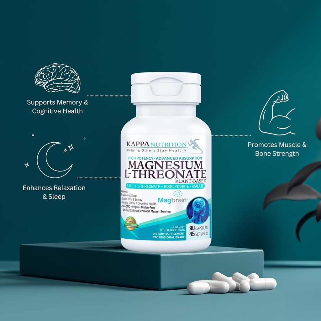 Kappa Nutrition Powered by Magbrain™ Magnesium L-Threonate Plant-Based, 420mg Elemental Magnesium (3 Capsules) from 2,253mg, 90 Vegan Capsules, Brain, Sleep & Muscle Support. 5