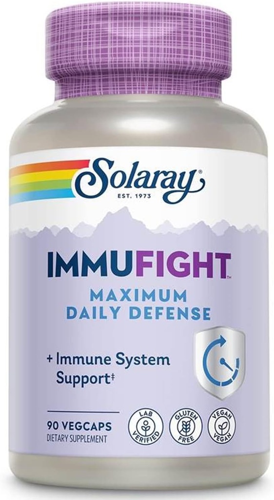 SOLARAY Immufight Maximum Daily Defense, All Day Immune Support, Vitamin C, Vitamin D, Zinc, Probiotics, Monolaurin, Acerola & More, Vegan & Gluten Free, 60 Day Guarantee, 30 Servings, 90 VegCaps 2