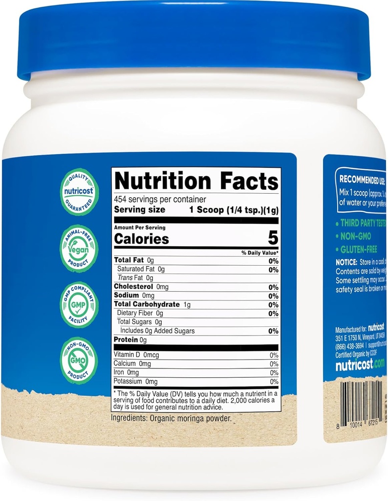 Nutricost Organic Moringa Powder 1LB (16oz) - Gluten Free, Non-GMO, Vegetarian Friendly 6