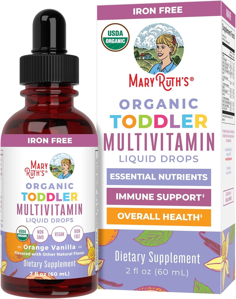 MaryRuth Organics Kids Multivitamin for Toddlers | USDA Organic | Toddler Vitamins Liquid Drops for Kids Ages 1-3 | Toddler Immune Support & Overall Wellness | Vegan | Non-GMO | Gluten Free | 2 Fl Oz 2