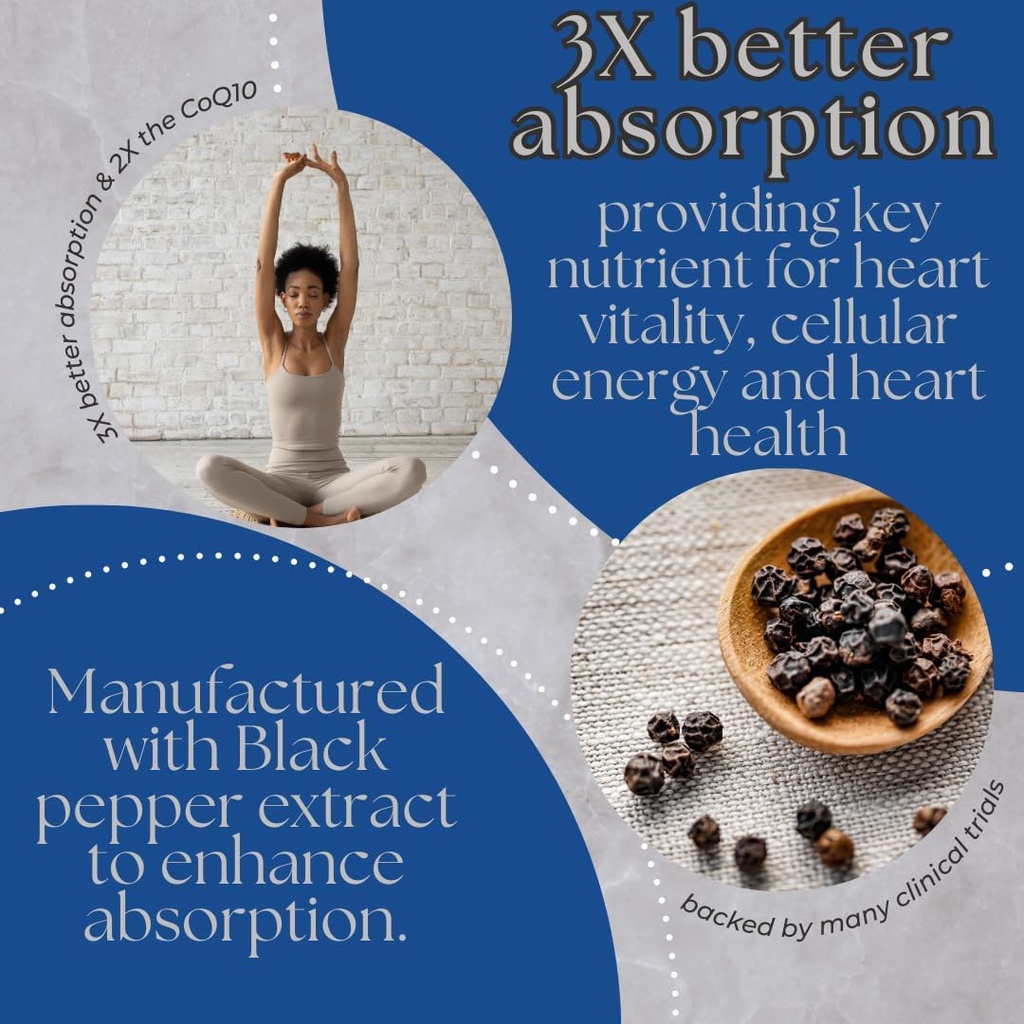 Research Labs Advanced Absorption 200mg CoQ10 w/Black Pepper Extract. 90 Softgels. Organic, Gluten Free, Heart Health Support, Energy Production, Antioxidant Supplement 4