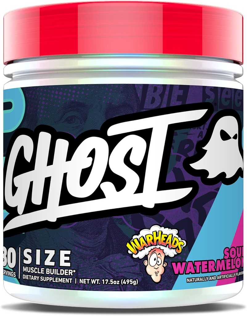 GHOST Size Muscle Builder Dietary Supplement - Warheads Sour Watermelon, 30 Servings - Creatine Muscle Growth and Strength Building Supplements for Men & Women - Free of Sugar & Gluten, Vegan 2