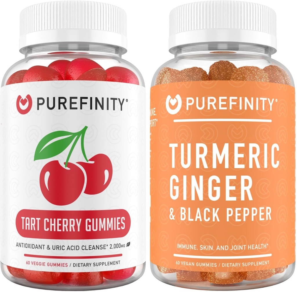 PUREFINITY Tart Cherry Extract & Turmeric Ginger Gummies - Your Uric Acid Flush & Cleanse Bundle 2