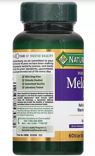 Nature's Bounty Melatonin 5 mg Bi-Layer Tablets 60 ea (Pack of 3) 3