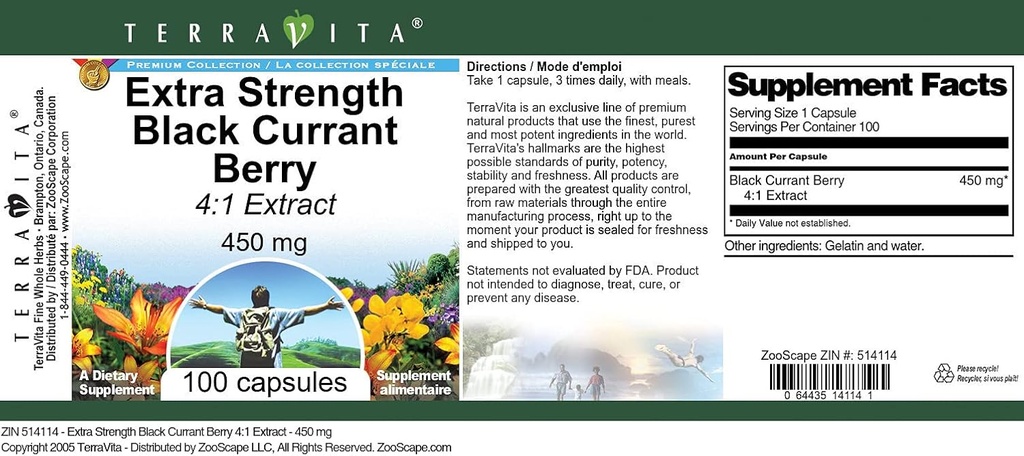 Extra Strength Black Currant Berry 4:1 Extract - 450 mg (100 Capsules, ZIN: 514114) - 3 Pack 4