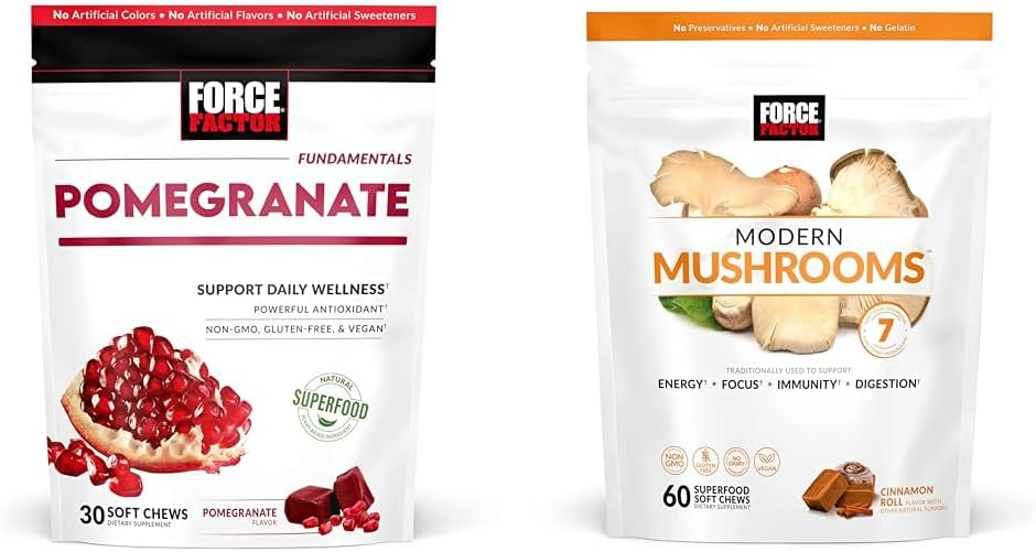 Force Factor Pomegranate Soft Chews for Healthy Aging, Heart Health, Bone Health, Brain Health, 30 Soft Chews Modern Mushrooms Soft Chews, Mushroom Supplement, Cinnamon Roll, 60 Soft Chews 2