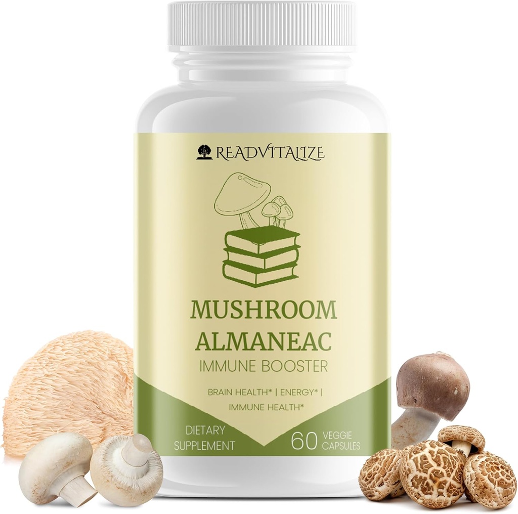 Mushroom Almaneac Nootropics Brain Support Supplement, Boosts Energy, Focus, Immune Support - with Lions Mane, Cordyceps, Turkey Tail, Shiitake Mushrooms - 60 Capsules 2
