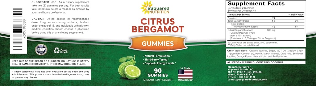 aSquared Nutrition Citrus Bergamot Gummies - Citrus Bergamot Extract Supplement 500mg Per Serving - Pure Gummy Alternative to Capsules & Pills 6
