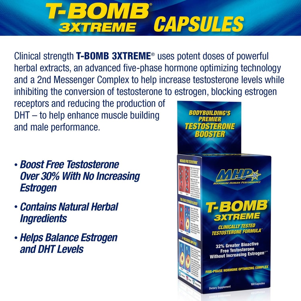 MHP T-Bomb 3xtreme Clinically Tested, Testosterone Booster for Men, Increase Libido, 168 Count 3