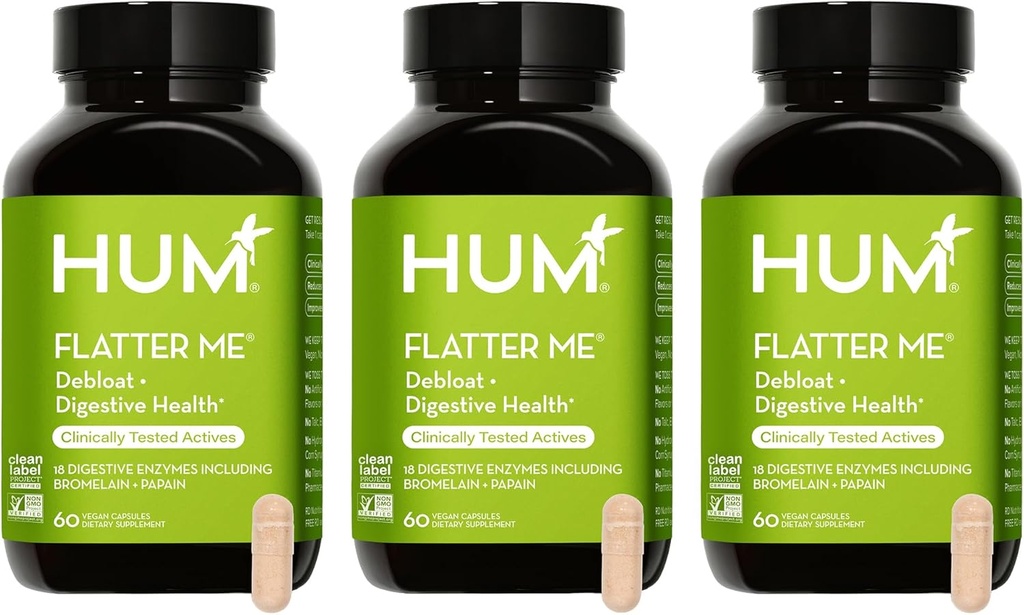HUM Flatter Me Digestive Enzymes for Women & Men, Digestive Health Bloating Supplement with Ginger & Peppermint Leaf, Fast Acting Anti Bloat Pills Multi Enzyme for Debloating, Vegan,180 Capsules 2