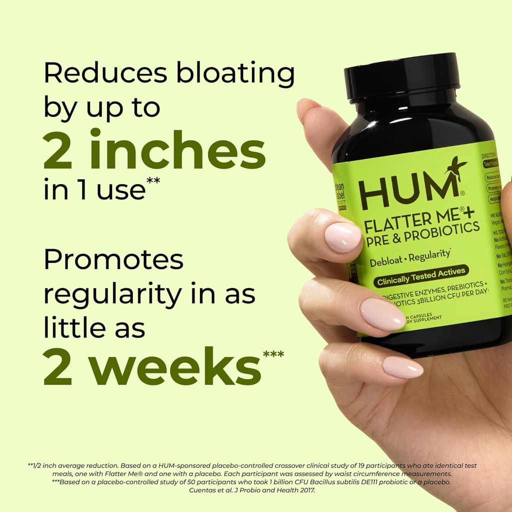 HUM Flatter Me Digestive Enzymes for Women & Men, Digestive Health Bloating Supplement with Ginger & Peppermint Leaf, Fast Acting Anti Bloat Pills Multi Enzyme for Debloating, Vegan,180 Capsules 4