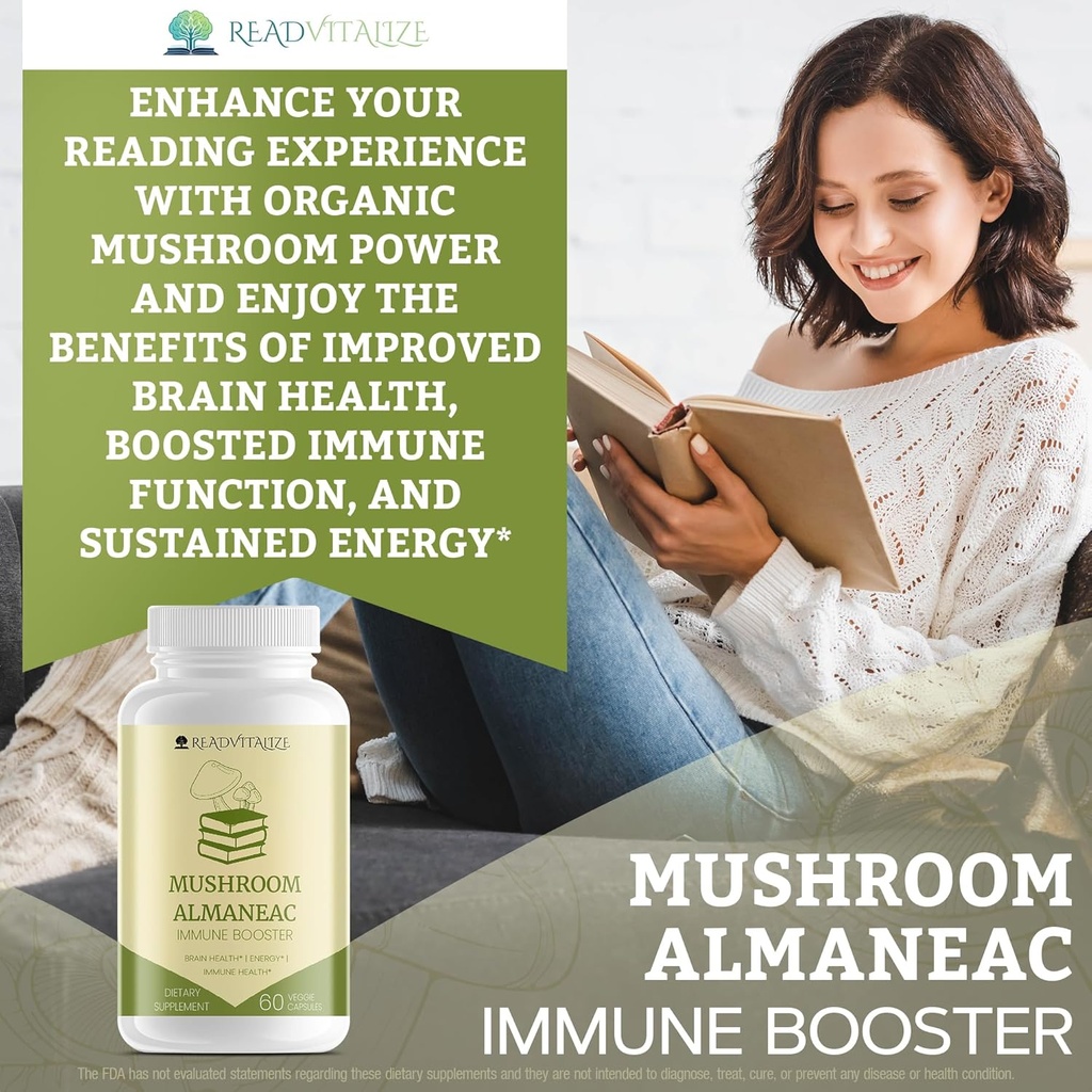 Mushroom Almaneac Nootropics Brain Support Supplement, Boosts Energy, Focus, Immune Support - with Lions Mane, Cordyceps, Turkey Tail, Shiitake Mushrooms - 60 Capsules 6