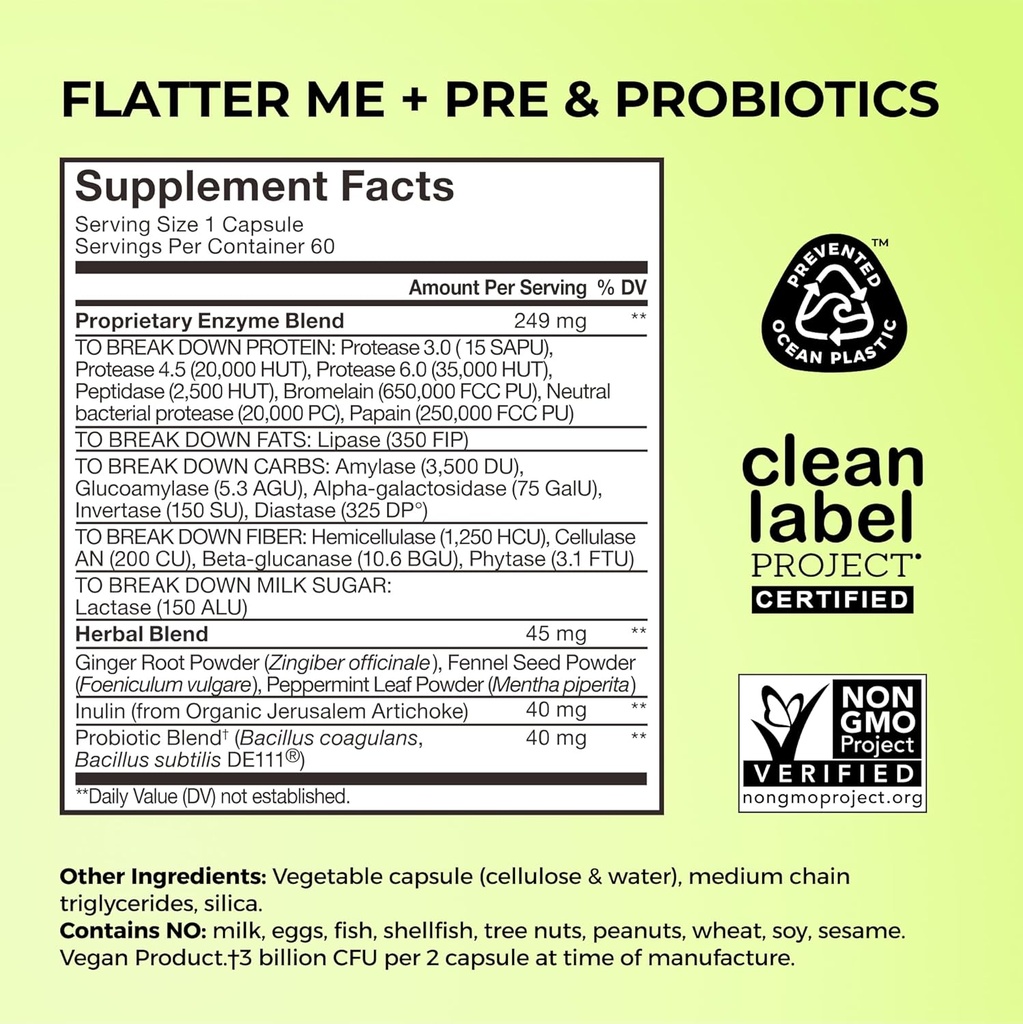 HUM Flatter Me Digestive Enzymes for Women & Men, Digestive Health Bloating Supplement with Ginger & Peppermint Leaf, Fast Acting Anti Bloat Pills Multi Enzyme for Debloating, Vegan,180 Capsules 6