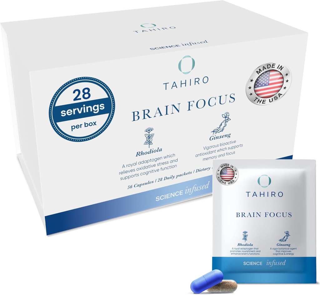 TAHIRO Brain Focus Supplement – Brain Supplements for Memory and Focus – Natural Brain Support Supplement with Gingko Biloba, Panax Ginseng, Herbal Extracts – Non-GMO Vegan Brain Booster – 28-Packets 2
