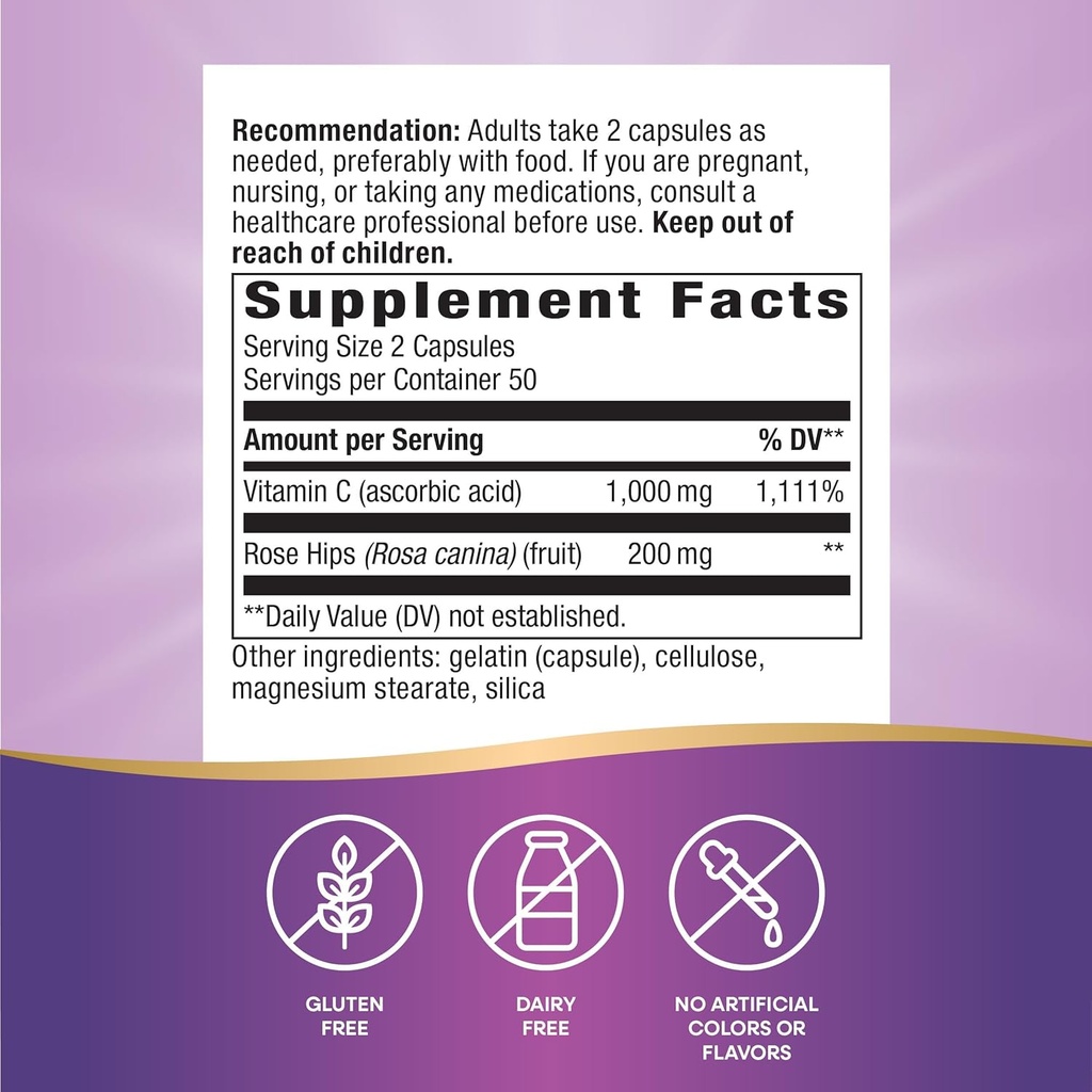Nature's Way Vitamin C with Rose HIPS, Powerful Antioxidant & Immune Function Support from Vitamin C*,Promotes Collagen for Healthy Skin*, 100 Capsules (Packaging May Vary) - 2 Pack 3