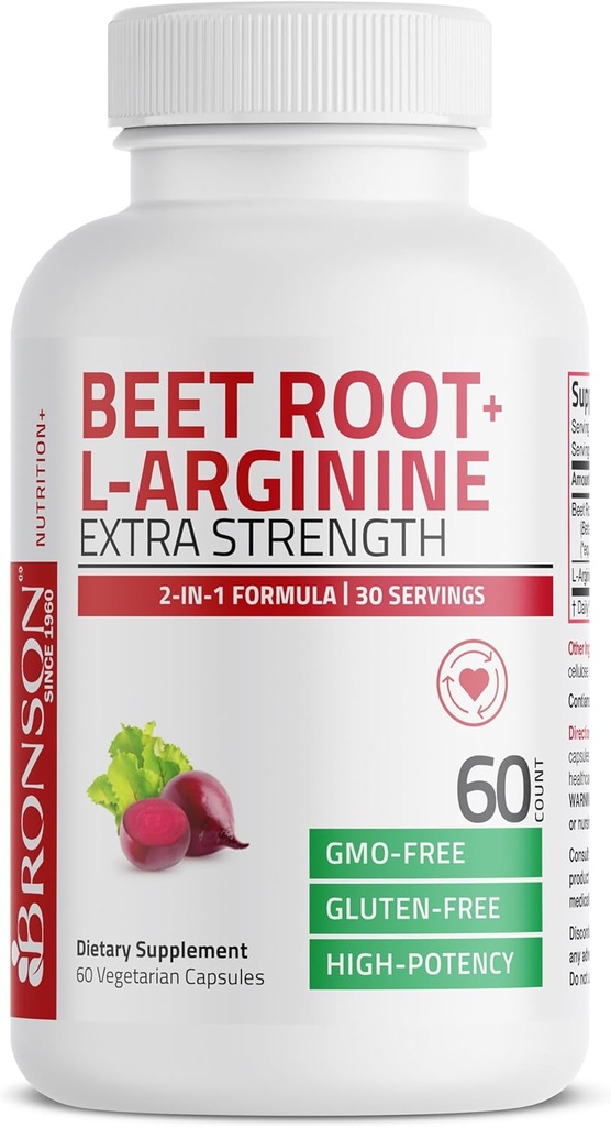 Bronson Beet Root + L-Arginine Nitric Oxide Production - Non-GMO, 60 Vegetarian Capsules 4