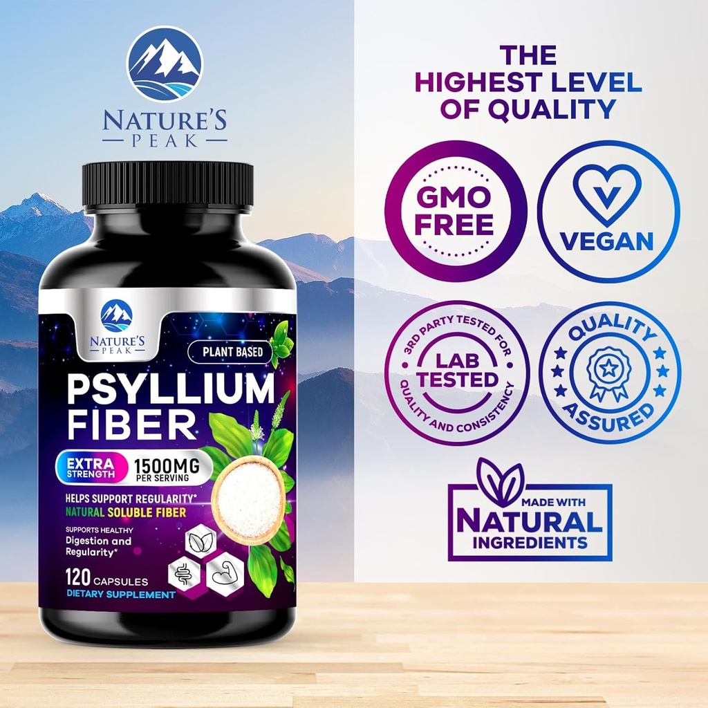 Psyllium Husk Fiber Supplement 1500mg - Vegan Prebiotic, Soluble Fiber for Daily Digestive Health & Regularity Support, Natural Psyllium Powder Caps, Sugar-Free, Non-GMO & Gluten-Free - 120 Capsules 5
