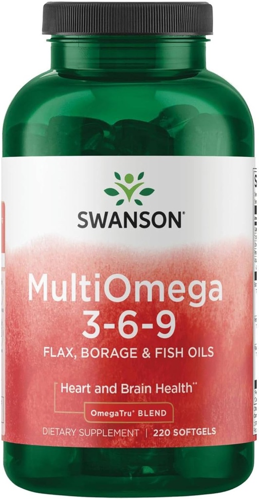 Swanson MultiOmega 3-6-9 - Non-GMO Flax, Borage & Fish Oil Capsules - Essential Fatty Acids Supporting Cardiovascular Health & Brain Health - (220 Softgels, 2400mg Serving) 2