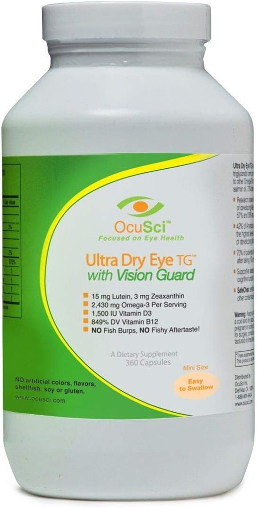 Formulated for Dry Eyes - 1700mg Triglyceride Omega-3 + EPA & DHA, Lutein,Zeaxanthin, B12, D3-60 Servings (Ultra Dry Eye, UDEVG - 1 Month Half Size) 2