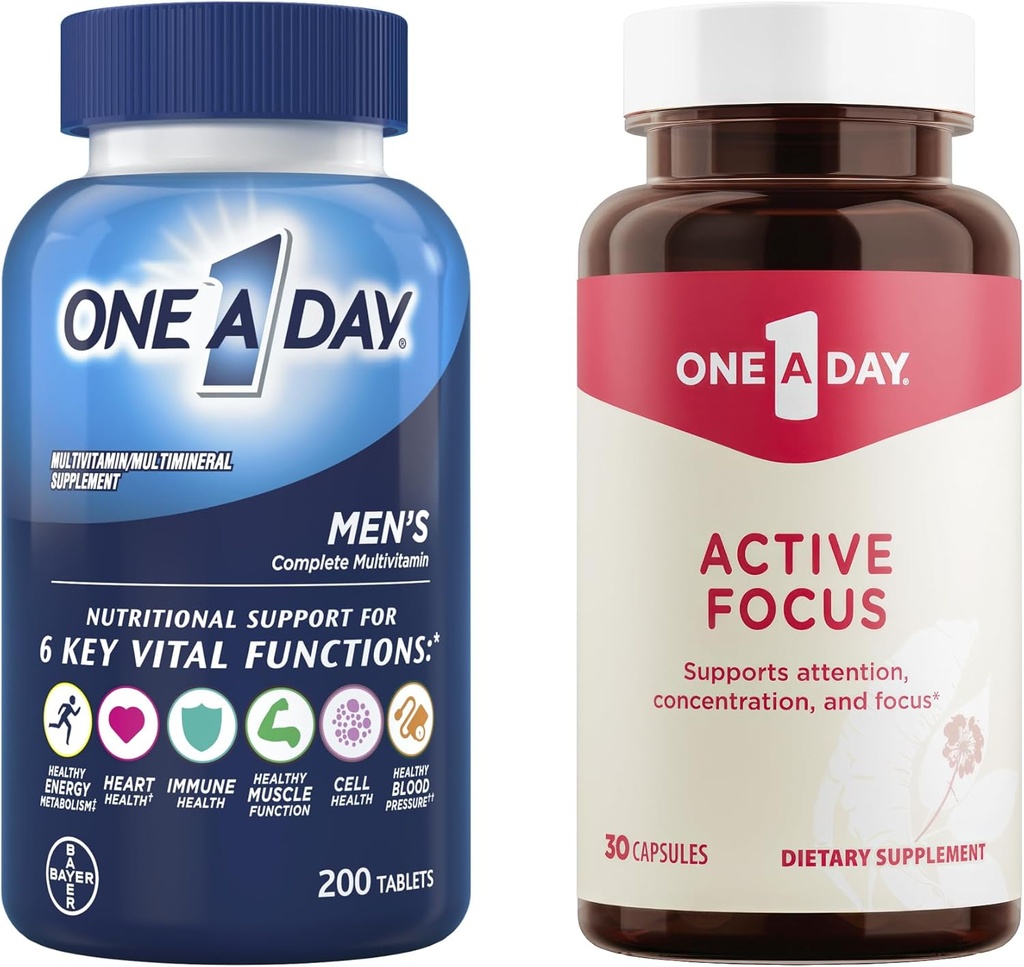 One A Day Bundle - One A Day Multivitamin for Men 200 Count Tablets and One A Day Active Focus Supplement, 30 Capsules 2