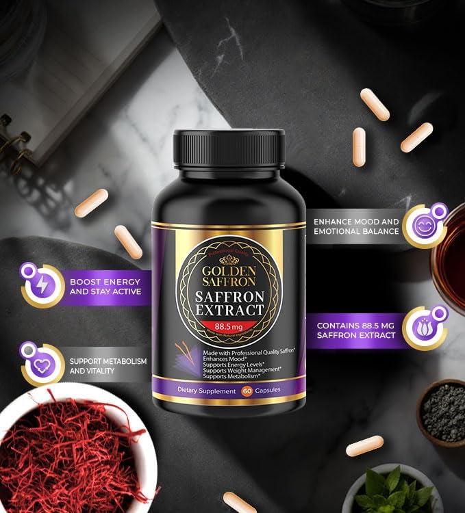 Golden Saffron Saffron Extract Capsules - Premium Saffron Supplements - 88.50 mg Pure Saffron Pills - Mood Support - Eye Support - Emotional Balance, Focus & Eye Health Made in The USA - 60 Capsules 6