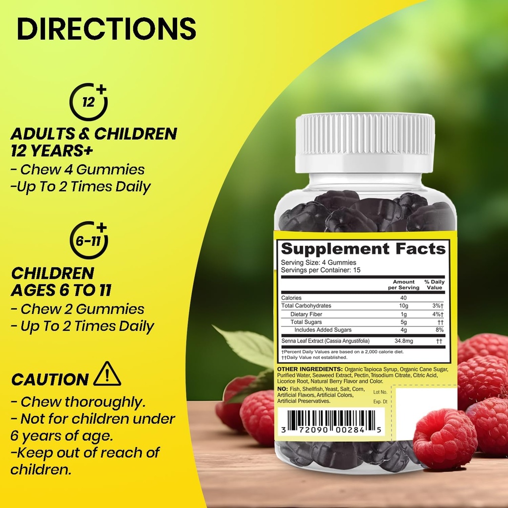 GenCare - Laxative Support Gummies with Natural Senna Extract (60 Gummies) - Gentle Overnight Relief of Occasional Constipation for Adults and Children 6 and Older - Non GMO Vegetable Laxative 6