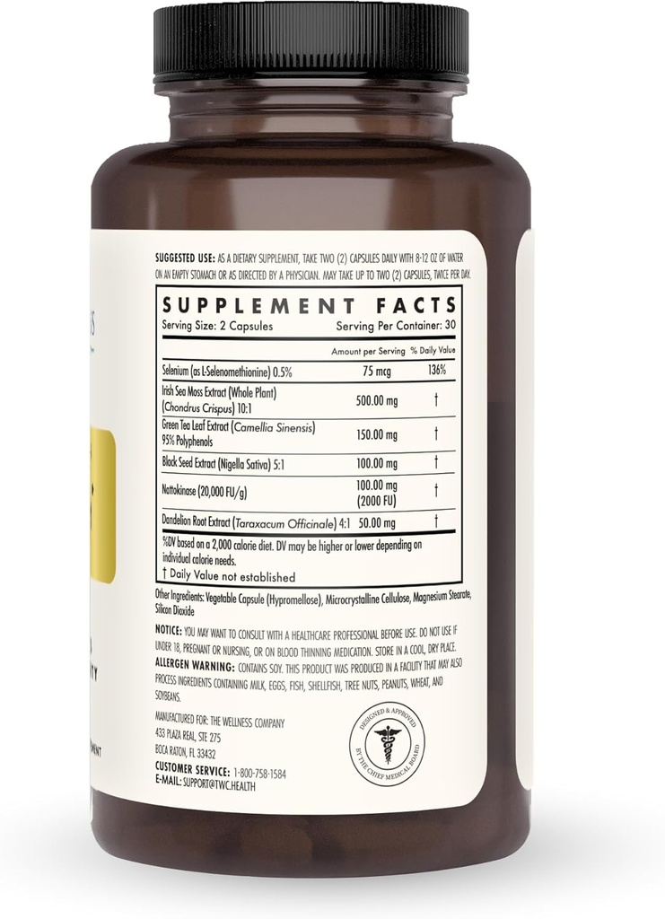 The Wellness Company Spike Support - Detox, Immune Health, Blood Flow, Anti-Clotting - Nattokinase, Dandelion Root, & Black Sativa | 60ct (1 Month Supply) 4