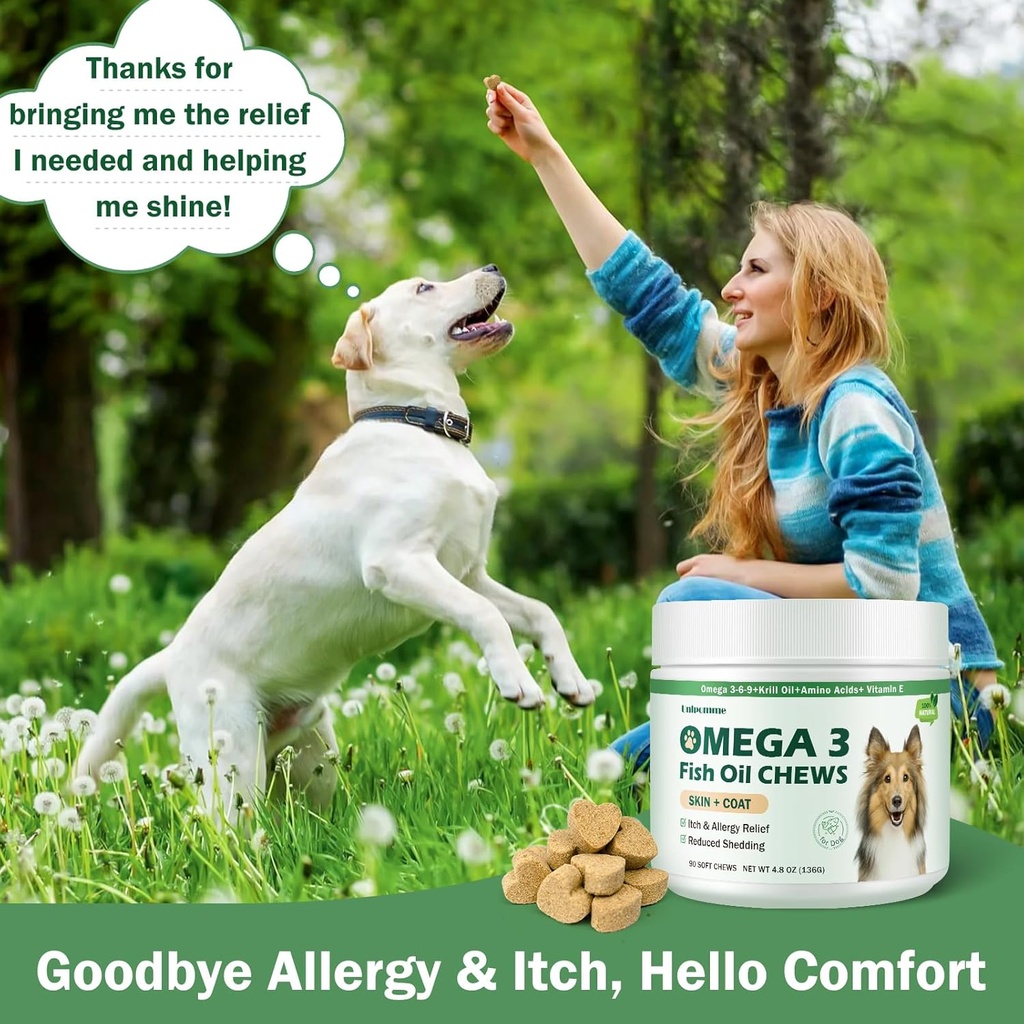 Dog Allergy Relief Chews - Omega 3 Fish Oil Skin and Coat Supplement - Dog Itching & Ears Relief - Reduced Shedding, Seasonal Allergies Dry Skin Itchy Paws Hot Spots Treatment 5