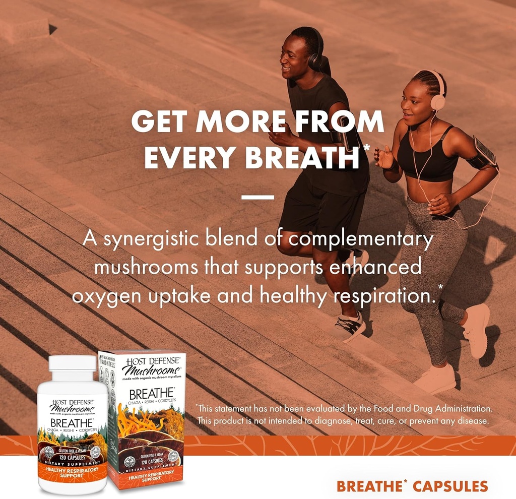 Host Defense Breathe* Capsules - Immune & Respiratory Support Mushroom Supplement - Herbal Lung Health Supplement with Chaga, Reishi & Cordyceps - 120 Capsules (60 Servings)* 6