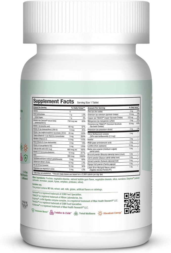 Kids Chewable Multivitamin – Kids Vitamins & Multivitamin with Vitamin C, A, E 3, D3, Calcium B12, B-1, Iron, Zinc Dietary Supplement - Digestive Support - for Children Bubble Gum 90 Chewable Tablets 3