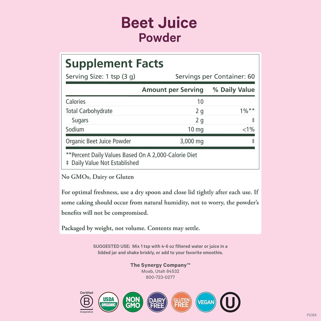 PURE SYNERGY Organic Beet Juice Powder | Pre-Workout Supplement | Organic Beet Root Juice Powder | for Healthy Circulation, Exercise, and Detoxification (6.4 oz.) 3