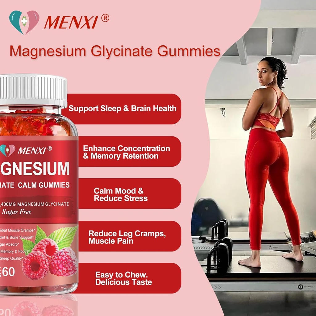 Magnesium Gummies 600mg per Serving-Magnesium Glycinate 400mg and Magnesium Malate 200mg,Sugar Free Magnesium Potassium Supplement for Calm Mood, Muscle, Bone & Energy Support,120 Raspberry Gummies 5