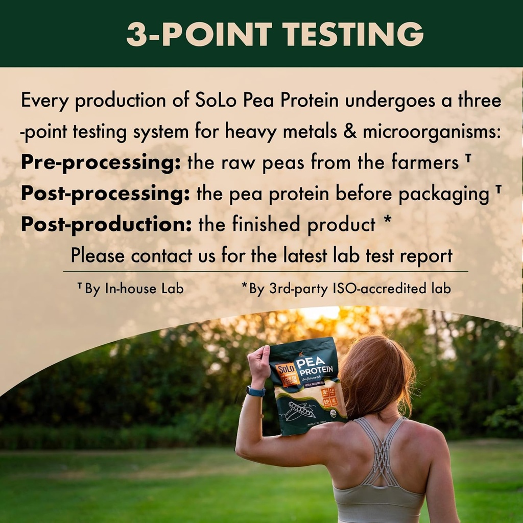 Solo Organic Pea Protein Powder, Low in Sodium, Canada Grown Peas, 100% Vegan, Non-GMO, Unflavored Plant Based Protein Powder with BCAA (2.7 lbs) 6