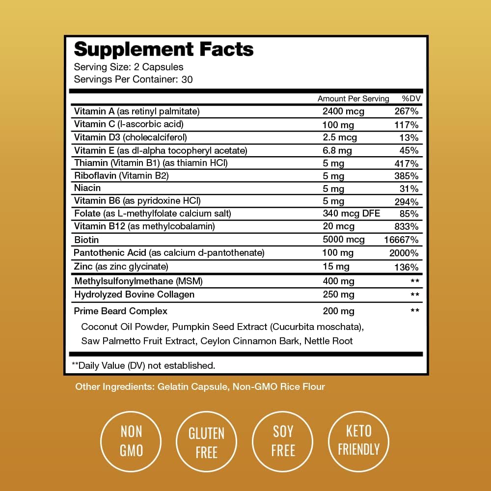 NutraChamps Prime Beard Vitamins | Manly, Thick, Fast & Healthy Facial Hair for Men | Beard Vitamins with Biotin, Collagen & Saw Palmetto | Beard Pills for All Hair & Beard Types 6