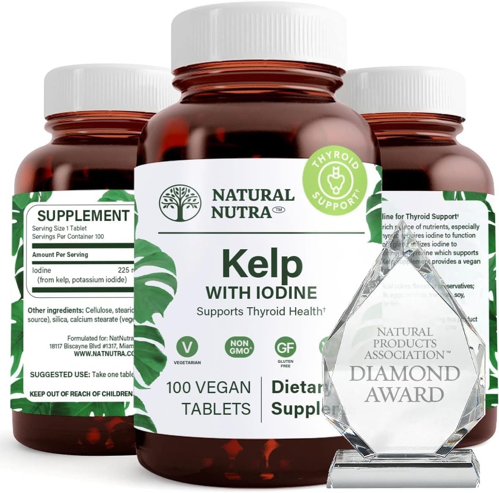 Natural Nutra Kelp Iodine Thyroid Support Supplement, Strengthens Immune System, and Regulates Metabolism, Vegan Sea Kelp, Non GMO, Atlantic Sourced Seaweed Extract, 225 mcg, 100 Tablets 2
