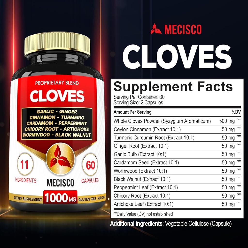 11in1 Clove Supplement for Digestive, Immune System with Cinnamon, Turmeric, Ginger, Cardamom, Garlic, Wormwood and More - 60 Capsules for 30 Days 3