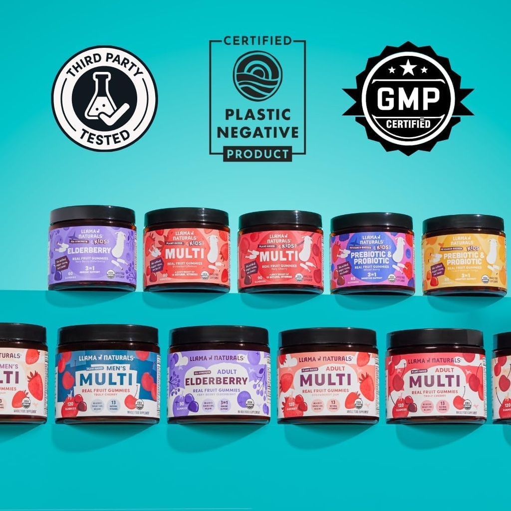 Llama Naturals Vitamin D3, Vegan, Organic Immune Support Supplement, Vitamin D Gummies for Adults and Kids, Real Fruit Gummy Vitamins, Promotes Bone Health, No Added Sugar Cane, Raspberry, 60 Ct 6