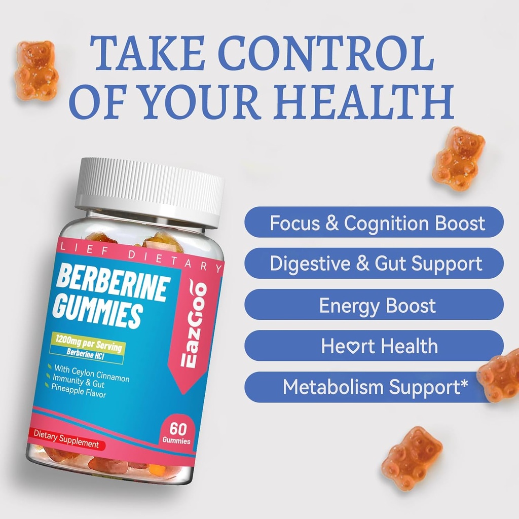 2 Pack Berberine Gummies -1200mg Berberine Supplement with Ceylon Cinnamon for Metabolism and Energy Support, Vegan Gelatin-Free-120 Count 3