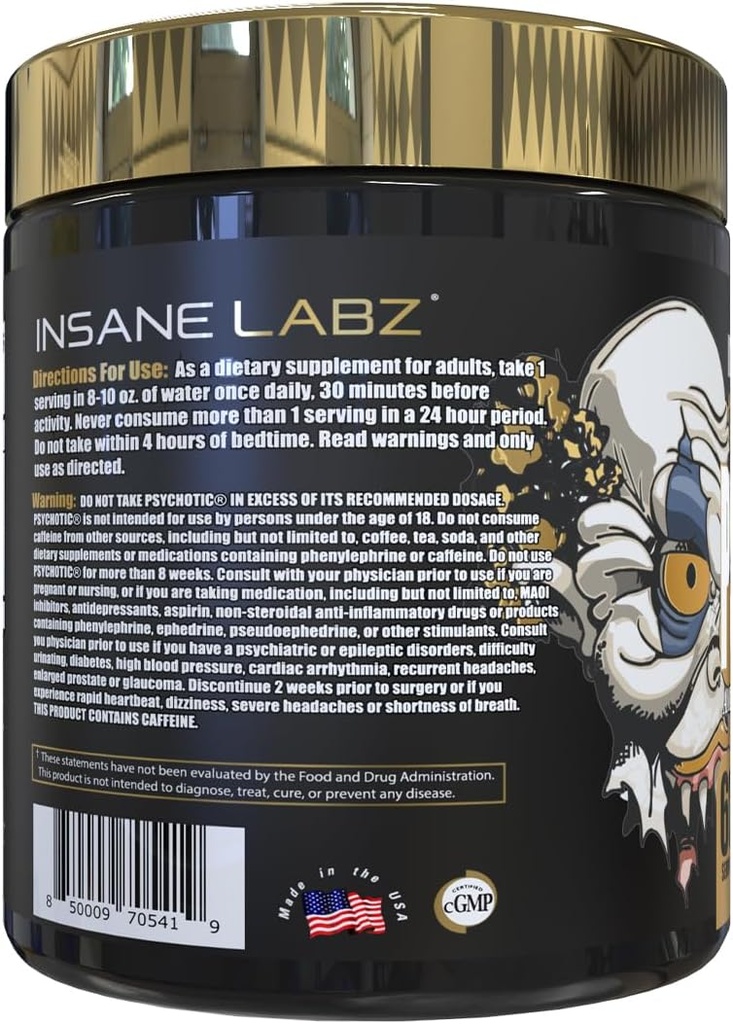Insane Labz Psychotic Gold, High Stimulant Pre Workout Powder, Extreme Lasting Energy, Pumps and Endurance with Beta Alanine, DMAE Bitartrate, NO Booster (60 Servings, Grape) 4