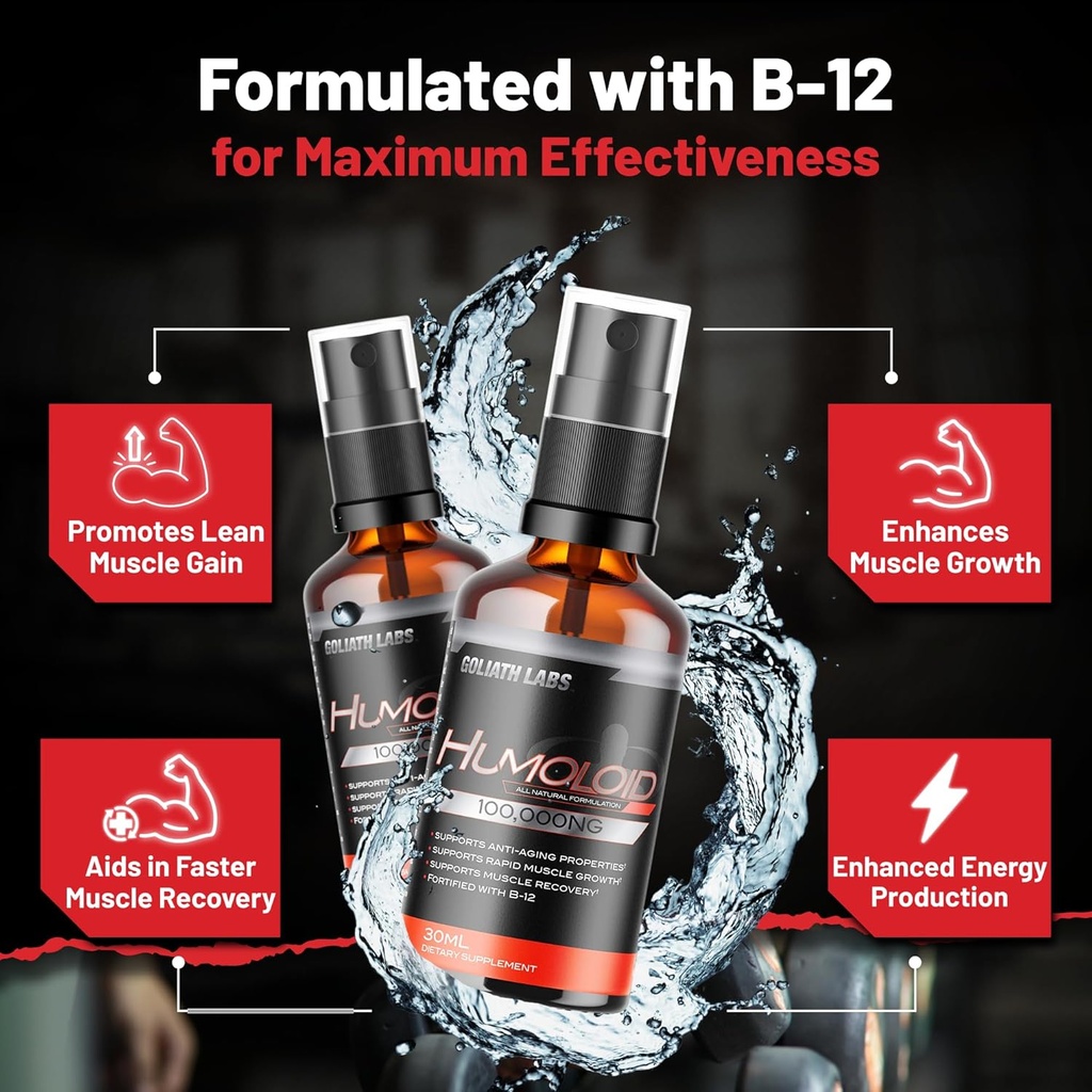 Humoloid B-12 Liquid – 30ml Citrus Oral Spray for Increased Energy, Muscle Growth, Faster Recovery, Youthful Vitality & Immune Support – Fortified with B-12 for Wellness – 30-Day Supply, Made in USA 5