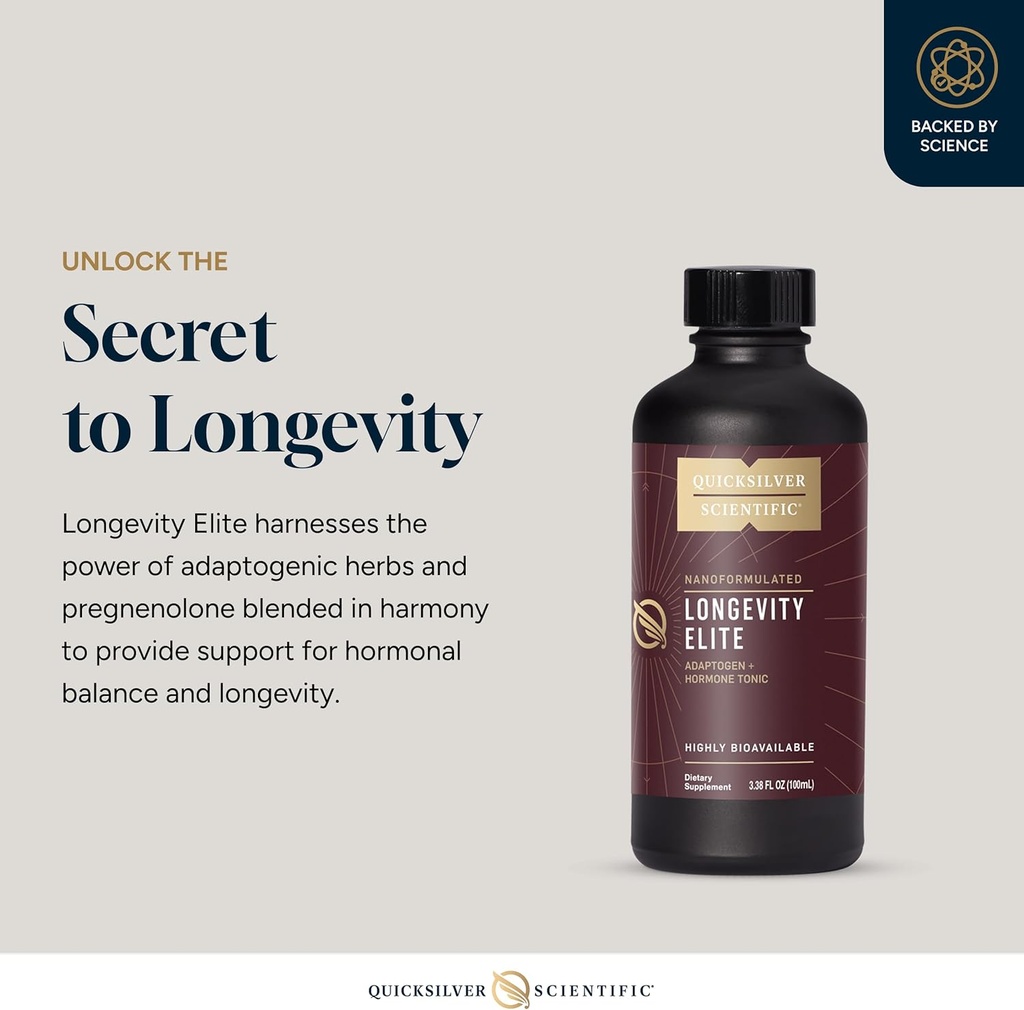 Quicksilver Scientific Longevity Elite - Liposomal Adaptogen + Pregnenolone Tonic - Herbal Supplements Designed for Age Optimization Support While Targeting AMPK, Sirtuins + Telomeres (100ml) 4