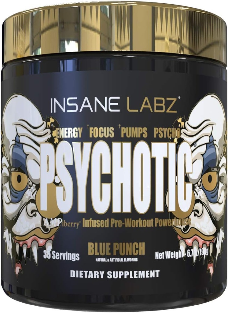 Insane Labz Psychotic Gold, High Stimulant Pre Workout Powder, Extreme Lasting Energy, Pumps and Endurance with Beta Alanine, DMAE Bitartrate, NO Booster (60 Servings, Grape) 6