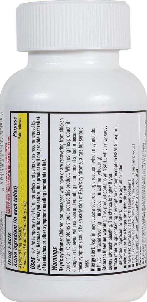 Rite Aid Aspirin Enteric Tablets - 81 mg Aspirin - 500 Count - Low-Dose for Headache Relief - Safety Coated - Aspirin Regimen - Migraine Medicine - Pain Relief 3