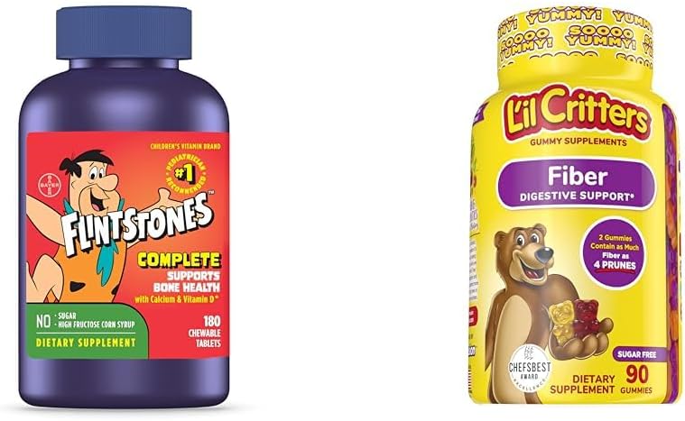Flintstones Vitamins Chewable Kids Vitamins, Complete Multivitamin & L’il Critters Fiber Daily Gummy Supplement for Kids, for Digestive Support, Berry and Lemon Flavors, 90 Gummies 2