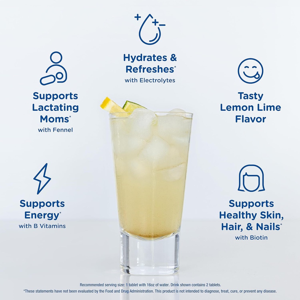 Mommy's Bliss Lactation Hydration Drink Tablets, Lemon Lime Flavor, Electrolytes + B Vitamins, 1 Pack (10 Tablets) 4