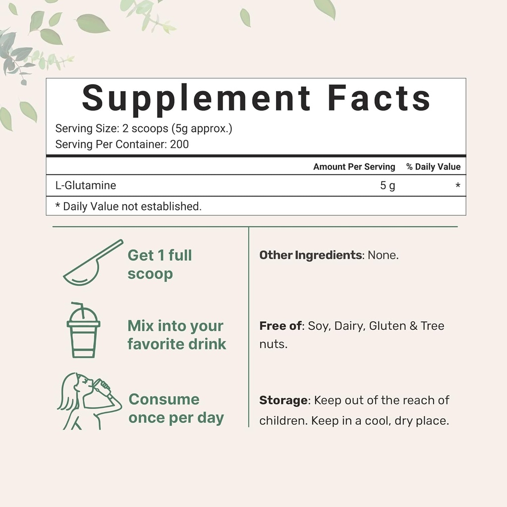 L Glutamine Powder Gut Health, 1Kg, 100% Pure, Free Form - Unflavored- Vegan Friendly, No Filler, No additives, Supports Muscle Recovery, Post Workout | Non-GMO & Gluten-Free 4