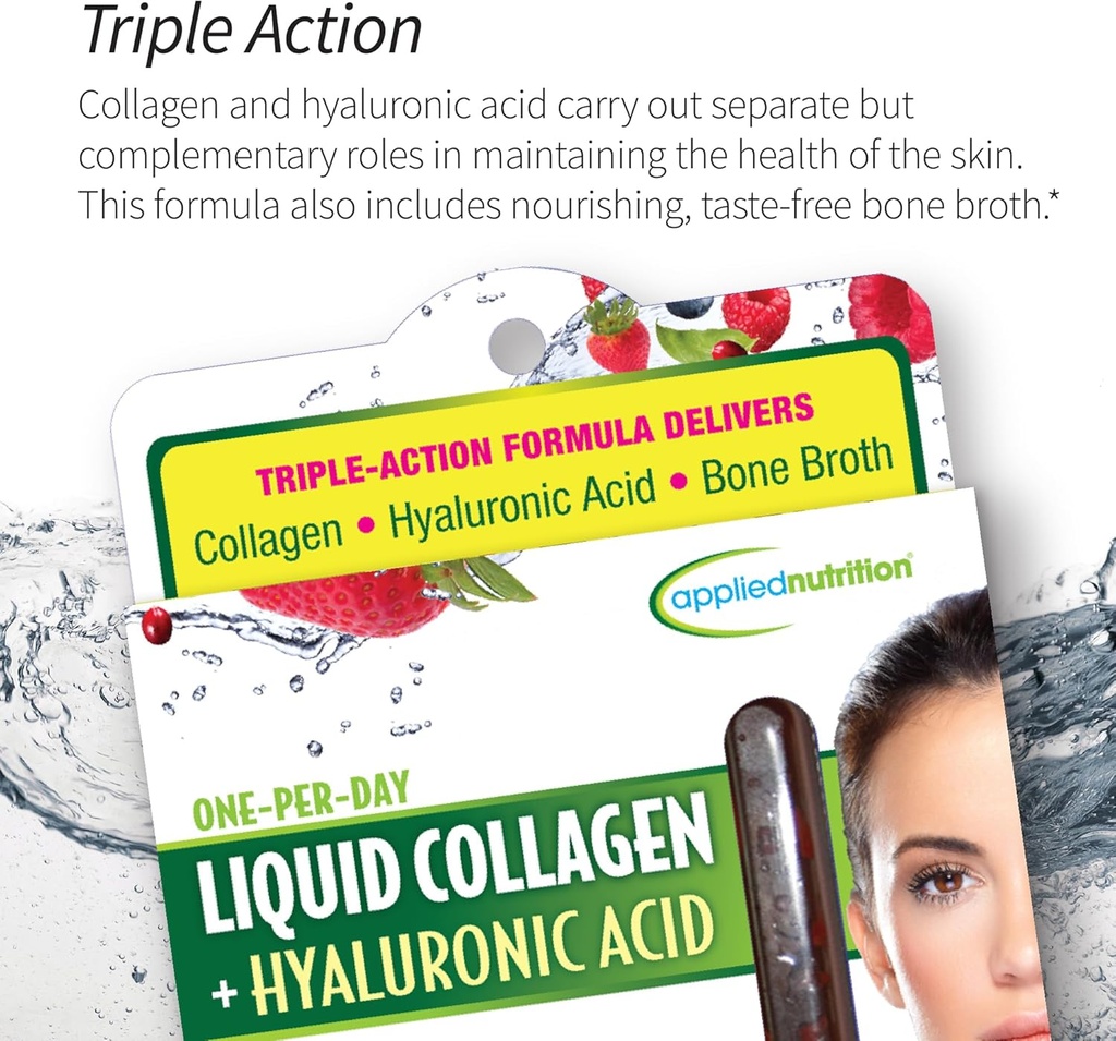 Applied Nutrition Liquid Collagen + Hyaluronic Acid - 10 Liquid Tubes, Pack of 2 - Skin & Nail Restoration - Mixed Berry Flavor - 20 Servings 5