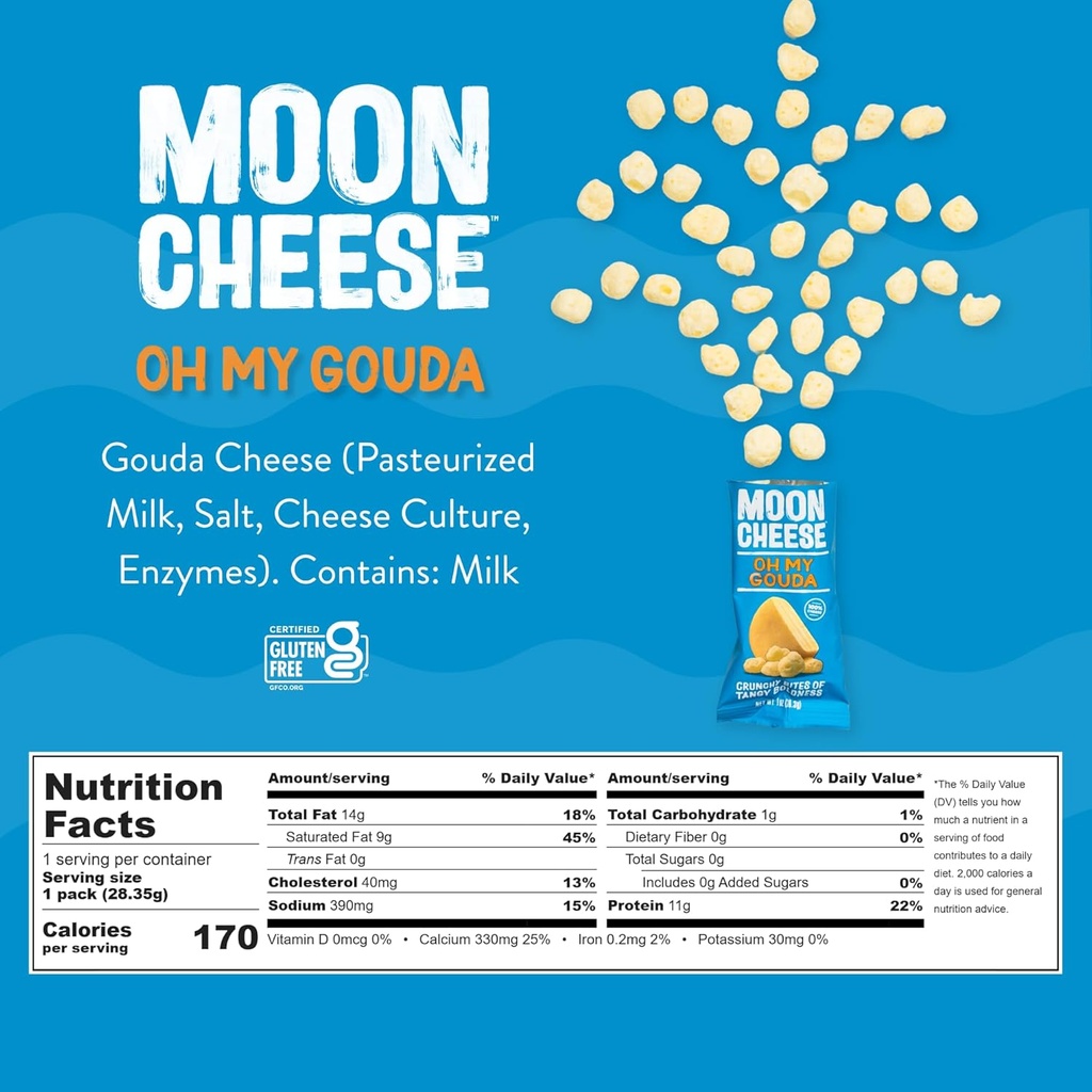 Moon Cheese Oh My Gouda Cheese Bites, 1 Ounce, 12-Pack, Crunchy, Packed With Protein & Calcium, Keto, Gluten Free 3